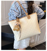 Woven Tote Bag with Teddy Bear Charm