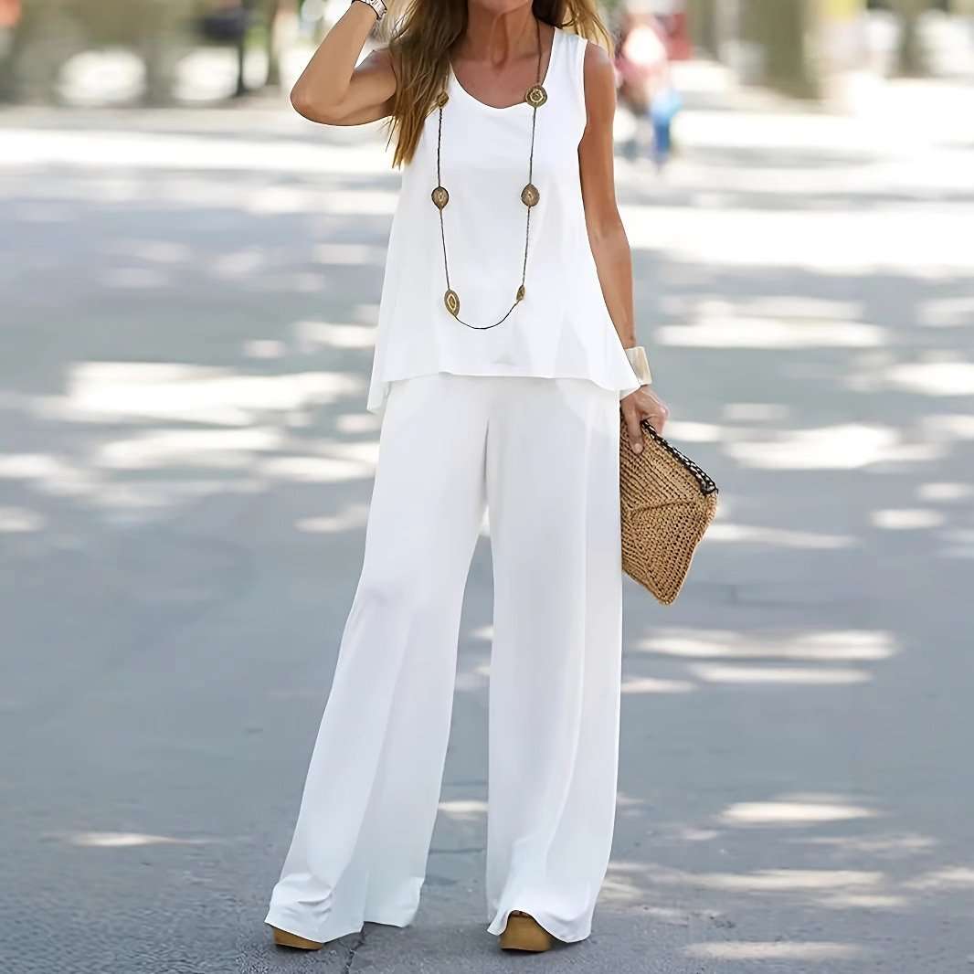 Sleeveless Wide-Leg Set - M, White image