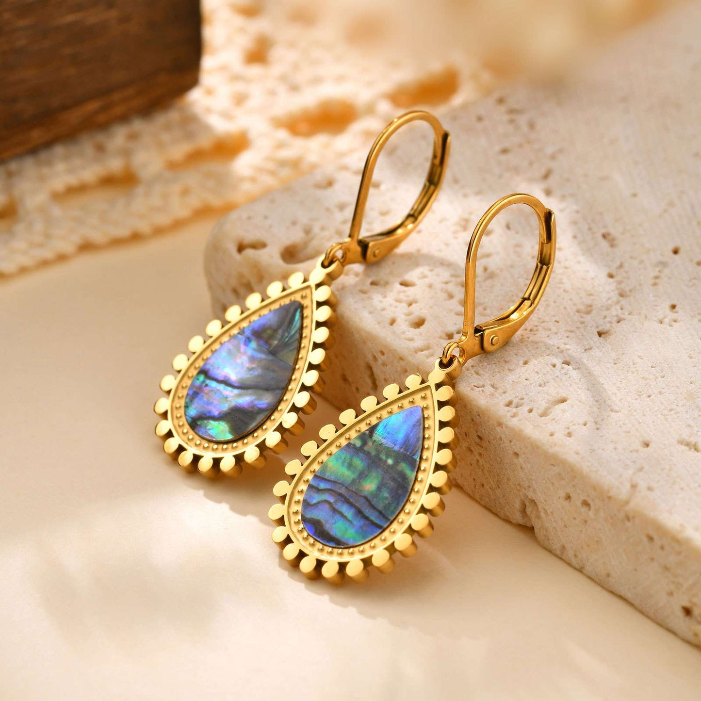 Gold-Plated Drop Earrings - Free Size, Blue image