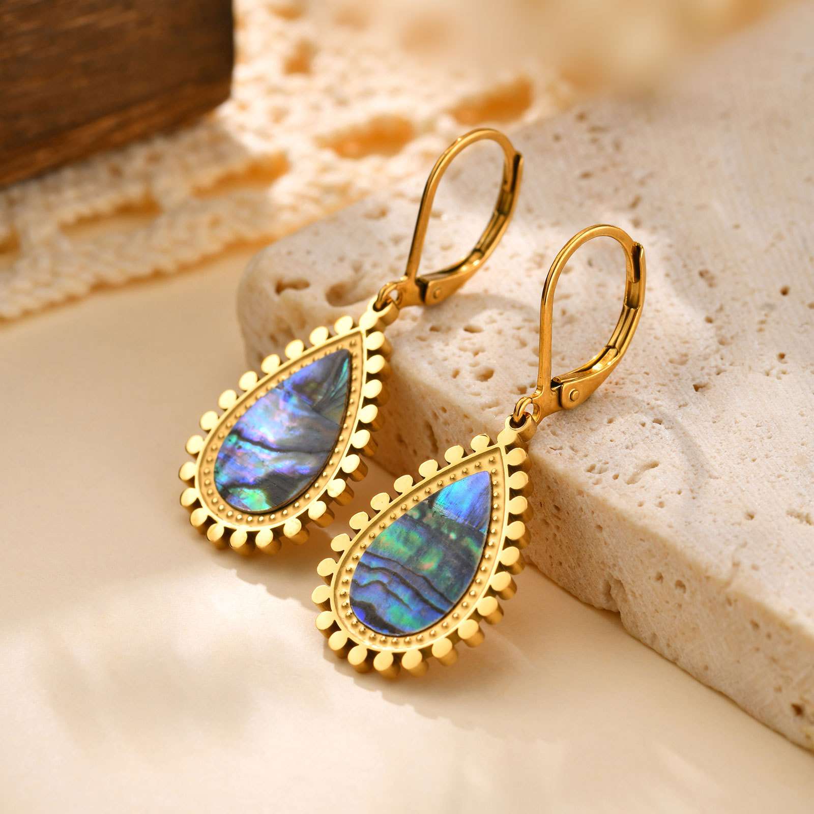 Gold-Plated Drop Earrings - Free Size, Blue image