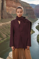 Asymmetric Cape Blazer - M, Maroon image