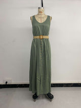 Sleeveless Button-Front Maxi Dress with Belt image 4