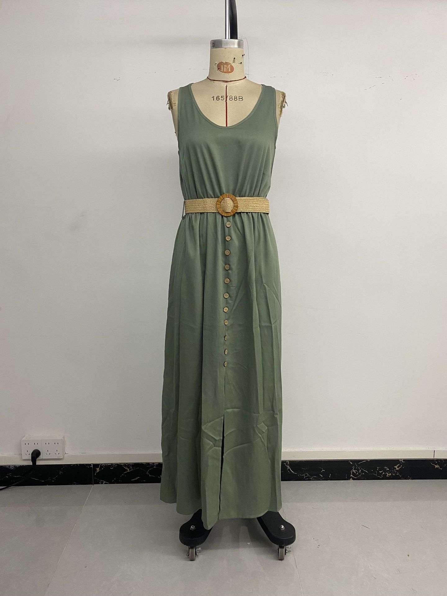 Sleeveless Button-Front Maxi Dress with Belt image 4