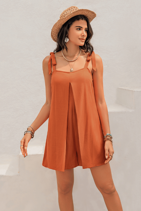 Layered Front Playsuit With Tie Straps In Orange image 3