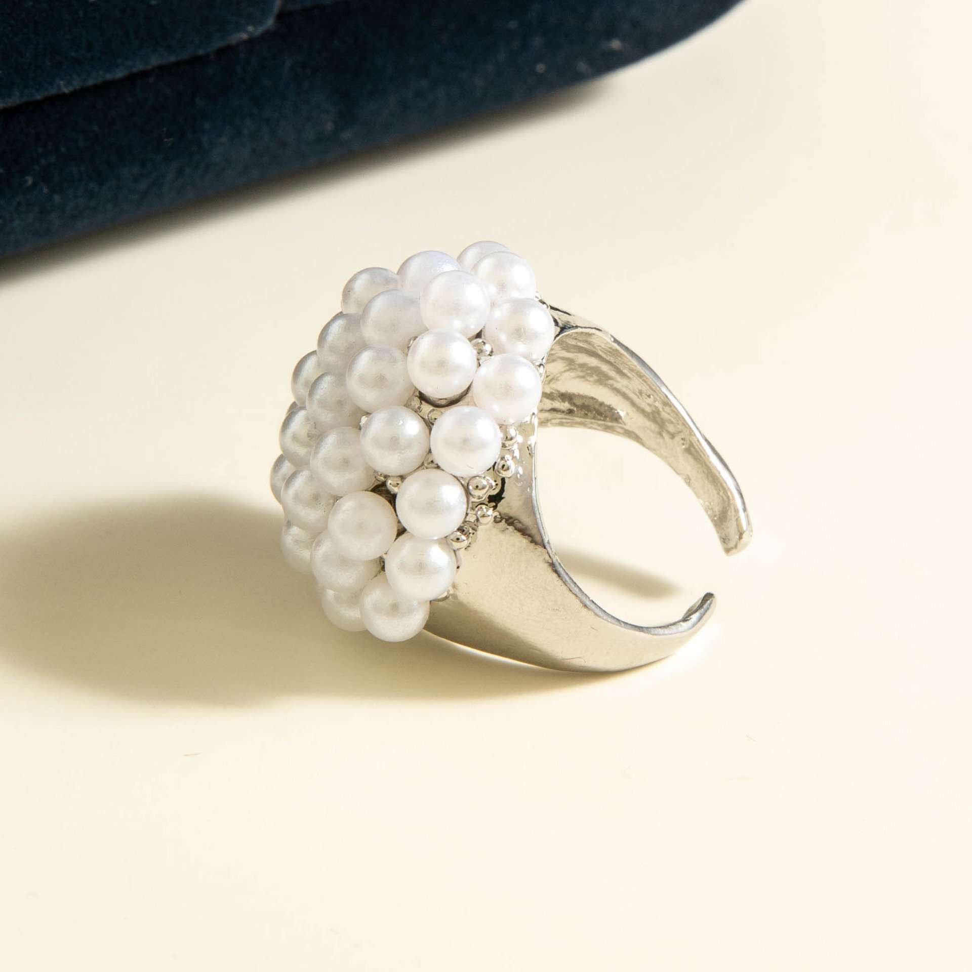 Pearl Cluster Ring - Free Size, Silver image
