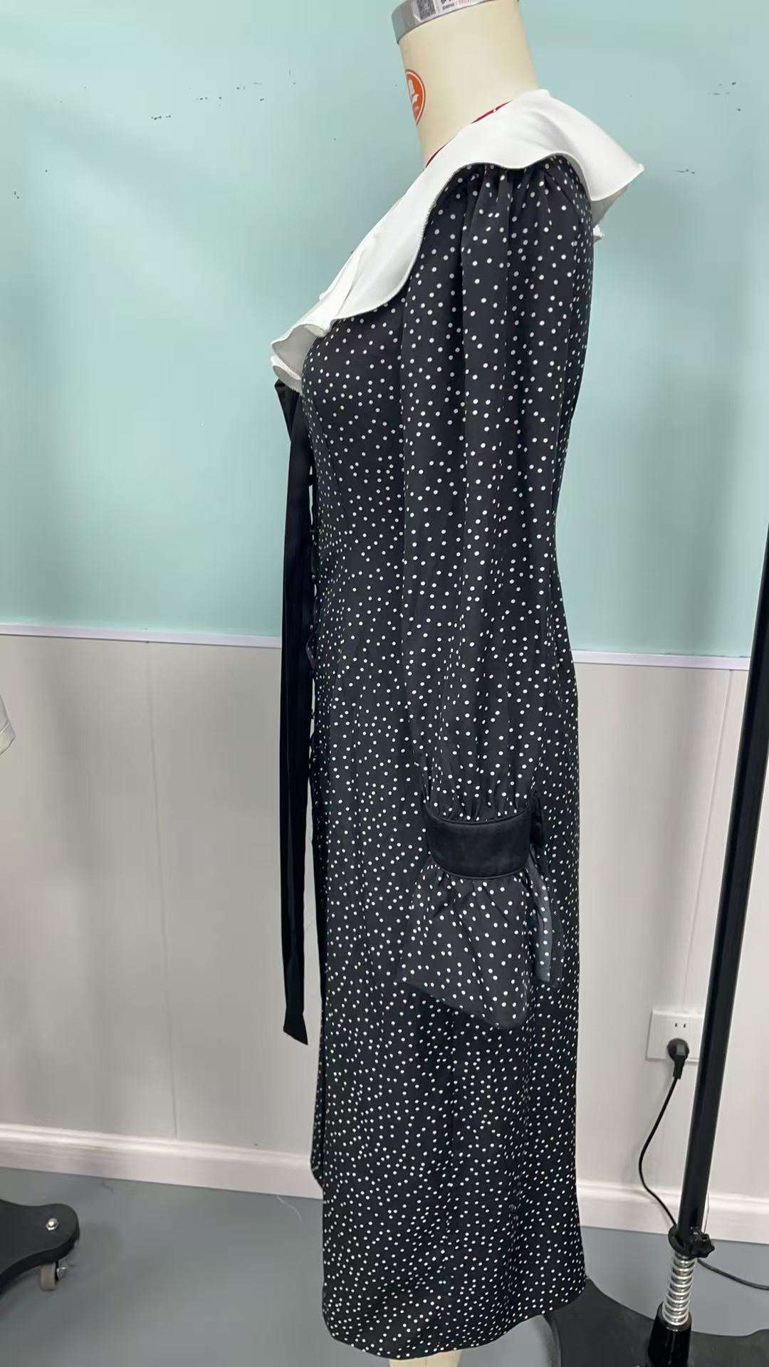 Black Polka Dot Dress with Ruffled Collar image 6