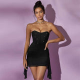 Strapless Ruched Dress with Asymmetrical Hem - M, Black image