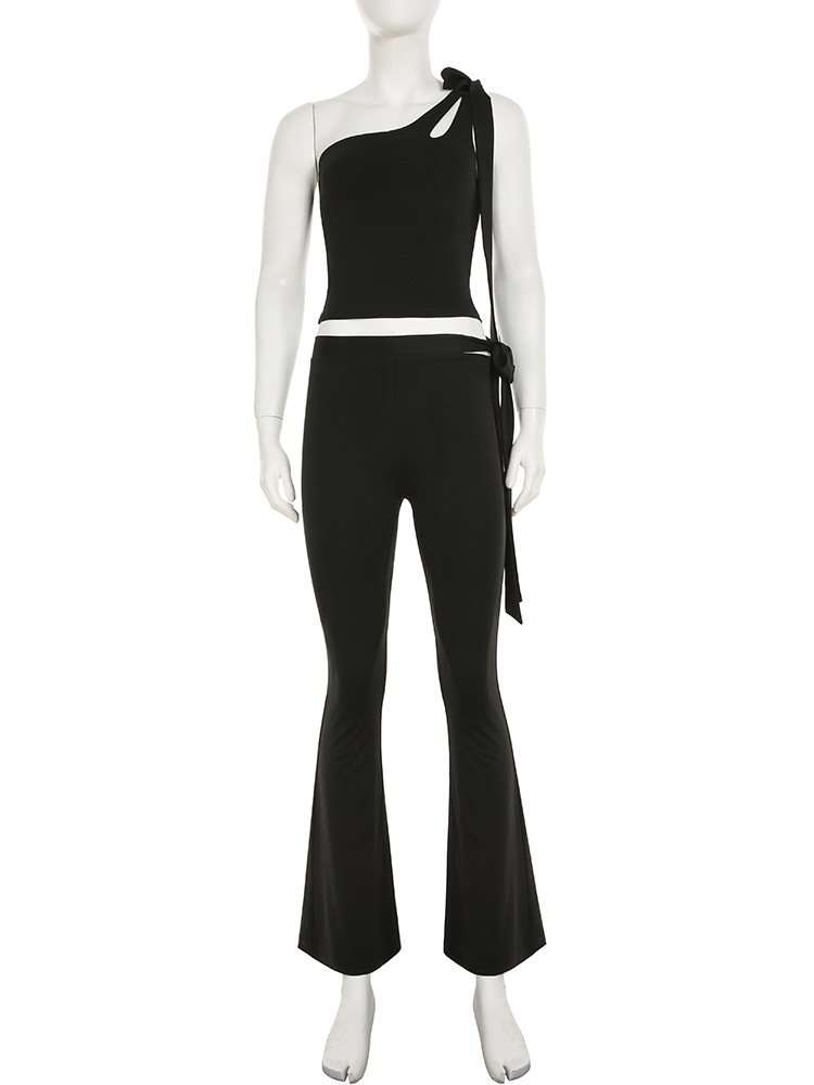 One-Shoulder Cutout Top & Flared Pants Set image 2