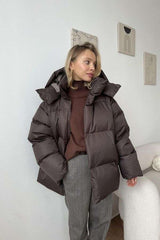 Oversize Hooded Zipper Coats - S, Brown image