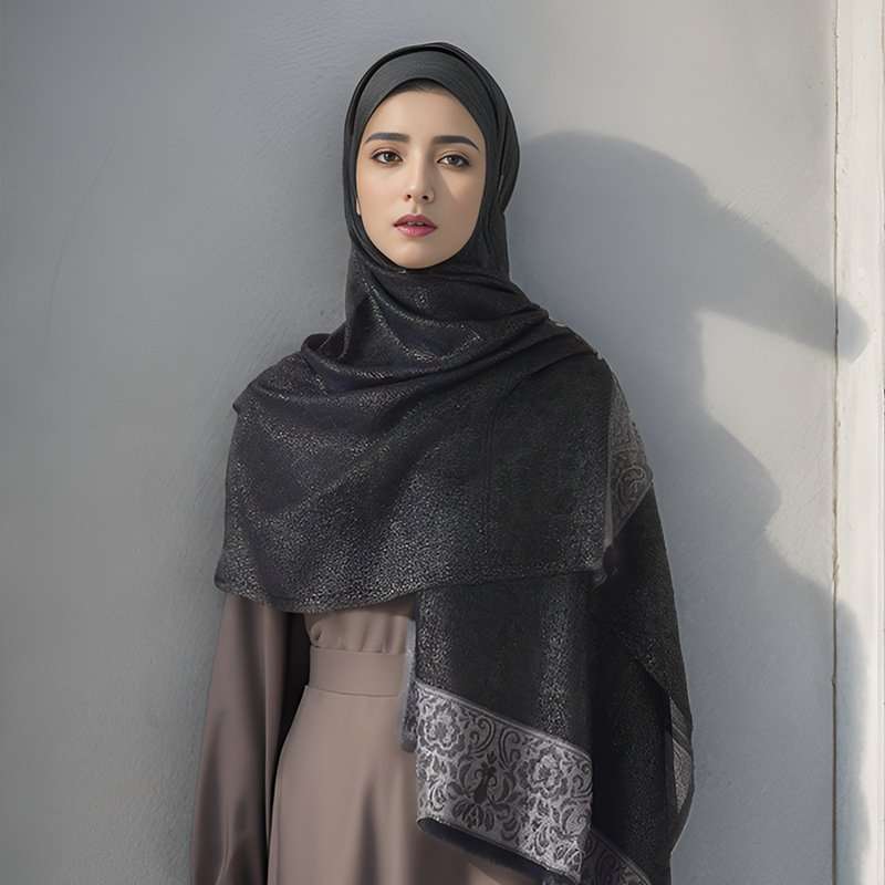 Elegant Gradient Soft Scarf - Free Size, Black image