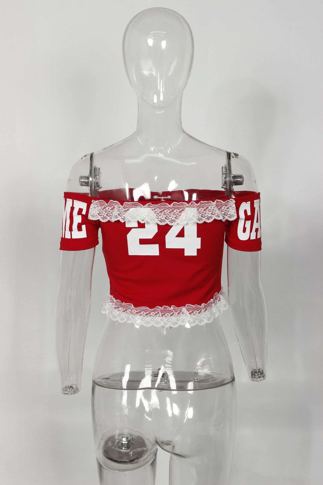 Lace-Up Off-Shoulder Varsity Crop Top image 4