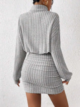 Turtleneck Bodycon Textured Fabric Dress image 5