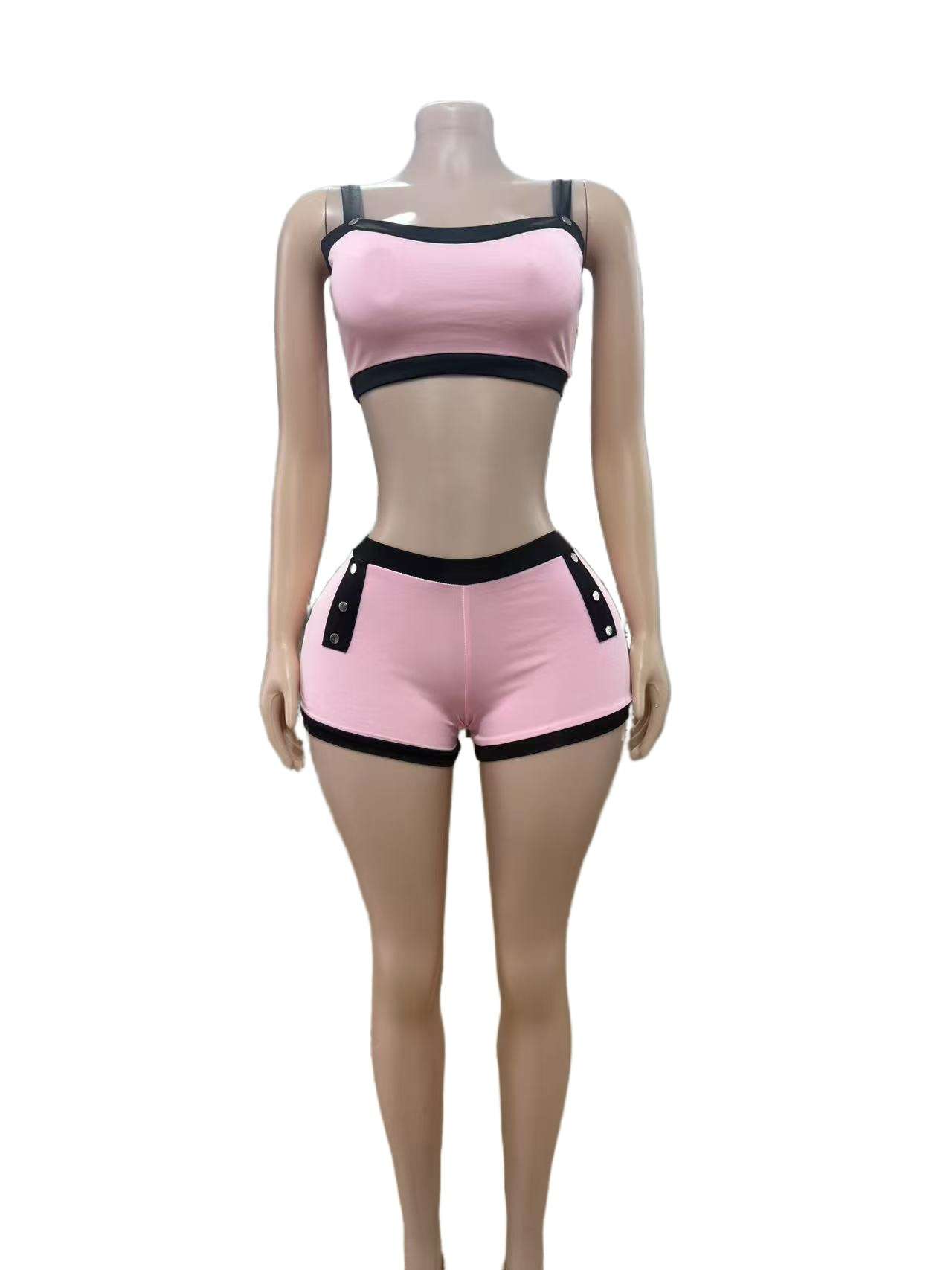 Two-Piece Crop Top and High-Waist Shorts Set image 3