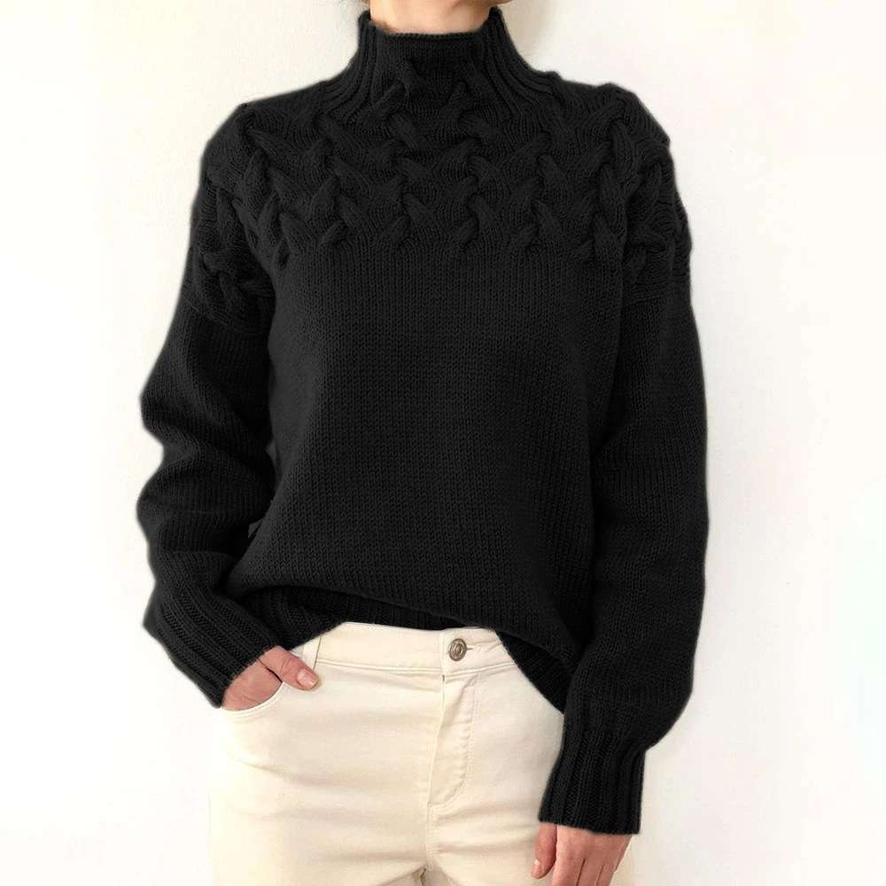 High Neck Solid Elastic Pullover Sweater image 2