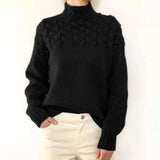 High Neck Solid Elastic Pullover Sweater image 2