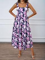 Tropical Leaf Print Ruffle Strap Midi Dress image 0