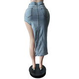 Embroidered Patchwork Denim Midi Skirt image 5