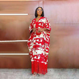 Spring Summer Loose Print Tassel Dress - S, Multi Red image