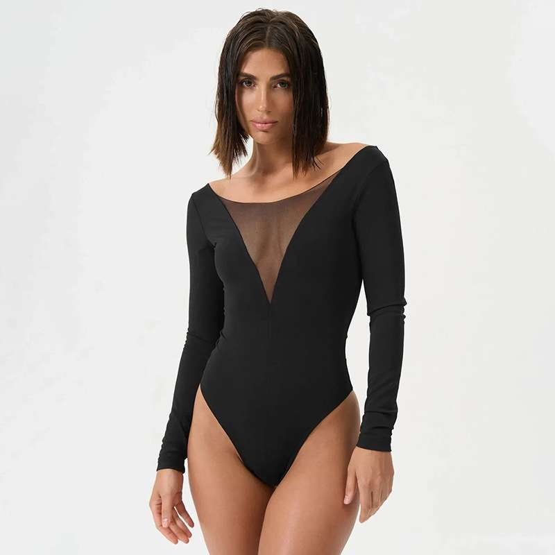 Long Sleeve Bodysuit with Mesh Detail image 5