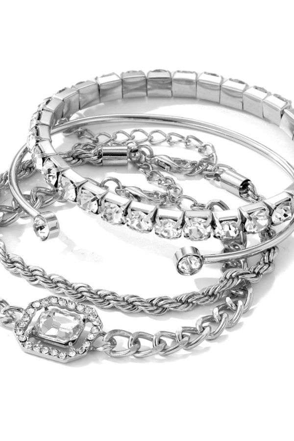 Set of Stone-Studded Stackable Rings - Free Size, Silver image