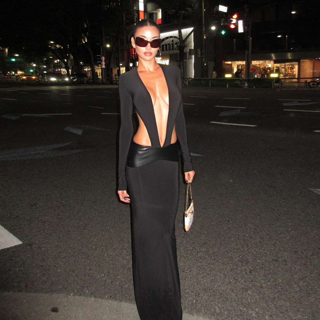 Chic Black Cut-Out Evening Gown - L, Black image