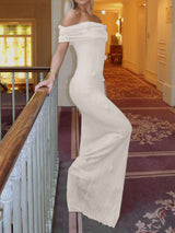 Off-Shoulder Sheer Gown - L, White image