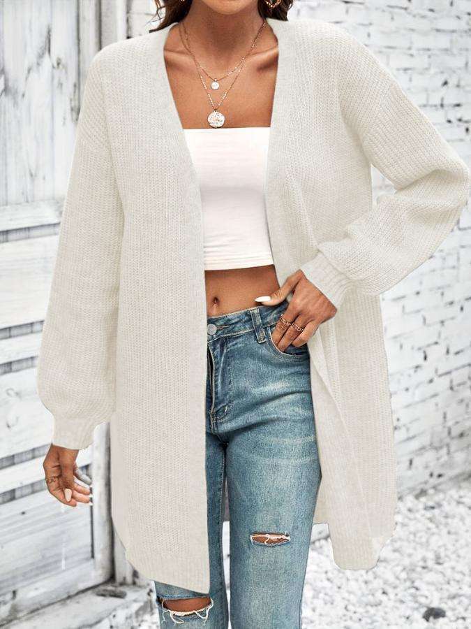 Open Front Knit Cardigan - S, Off-White image