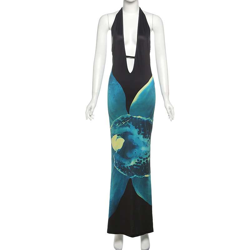 Stylish Ocean Wave Print Beach Dress image 5