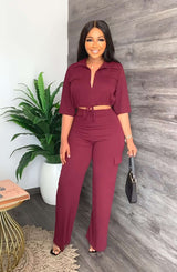 Casual Drawstring Top High Waist Pants Commuting Set image 0