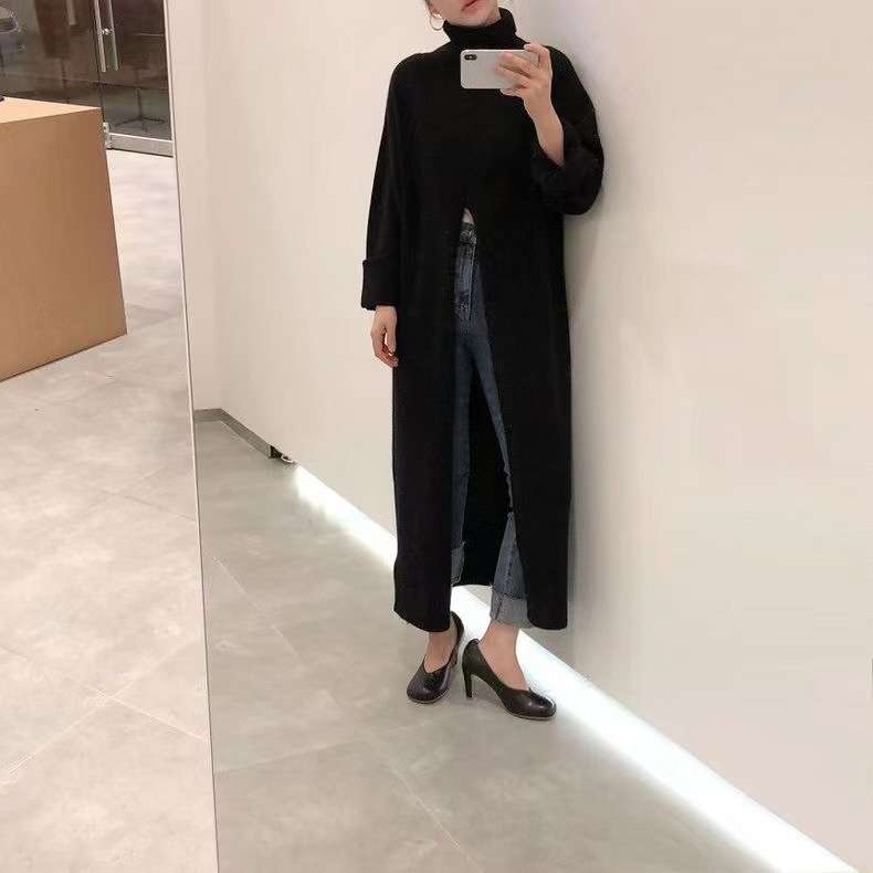 Turtle Neck Long Sleeve Sweater Dress - L, Black image