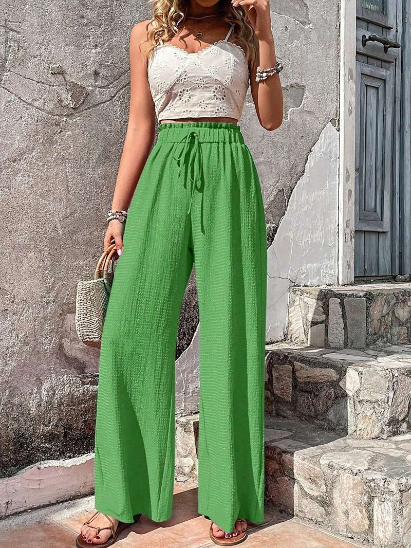 Wide Leg Flowy Pants Palazzo Trousers - M, Viridis Green image