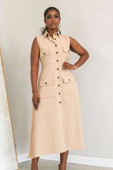 Sleeveless Button-Down Utility Maxi Dress image 0