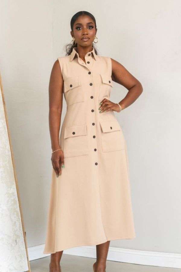 Sleeveless Button-Down Utility Maxi Dress image 0