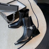 Metal Small Square Toe Chain Ankle Boots Women - 9.5, Black image