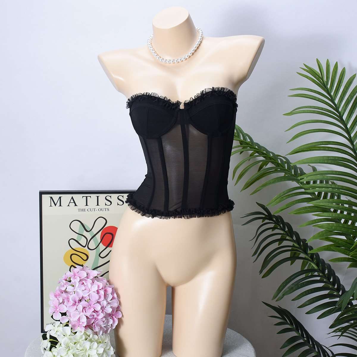 Strapless Crop Top Overbust Corset - L, Black image
