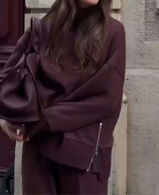 Lounge Set with Oversized Sweater & Trousers - M, Brown image