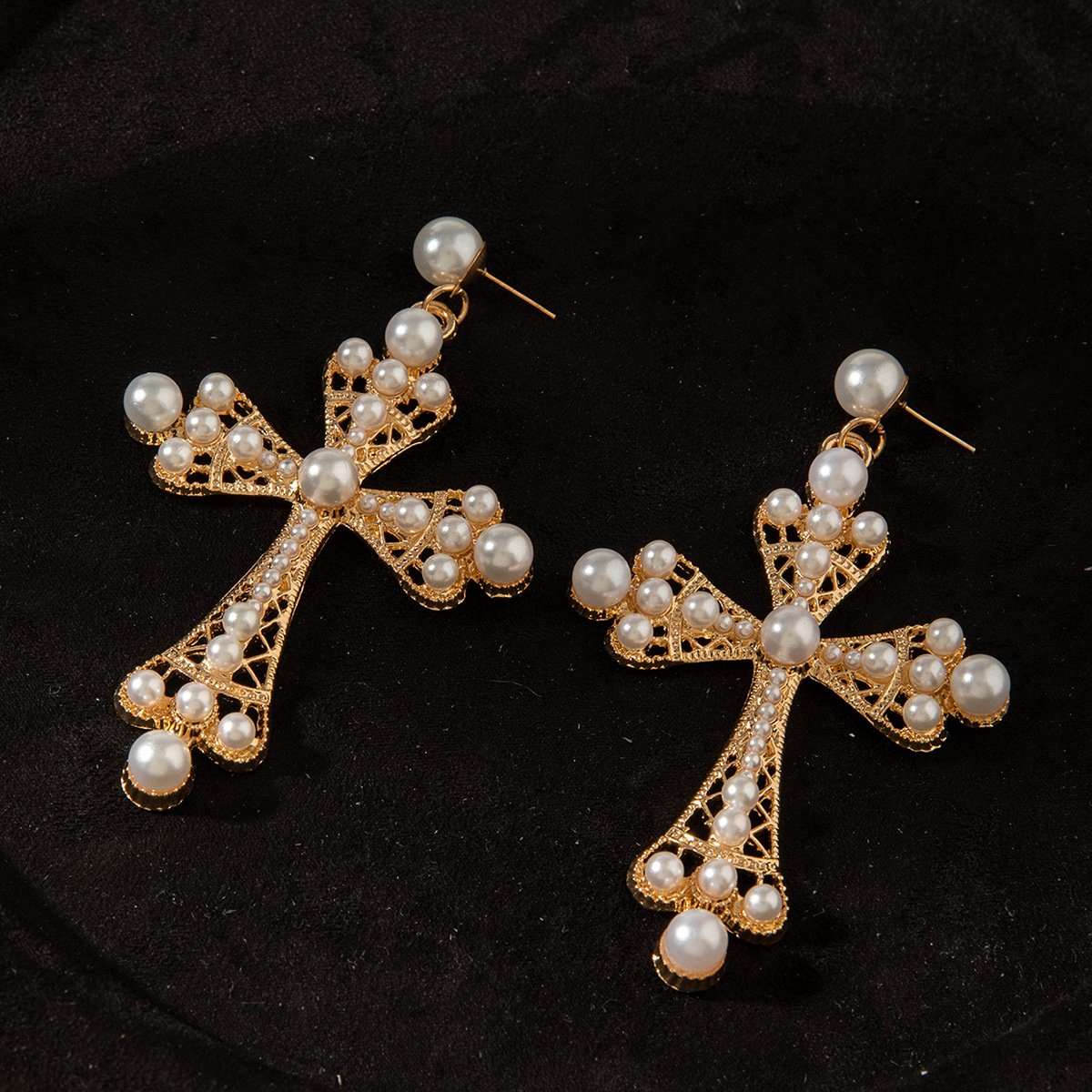 Pearl Cross Drop Earrings image 2