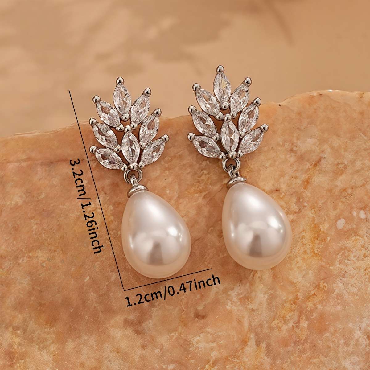 Leaf-Shaped Pearl Drop Earrings - Free Size, Silver image
