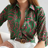 Vintage Pattern Button Down Shirts Tops - S, Multi Green image