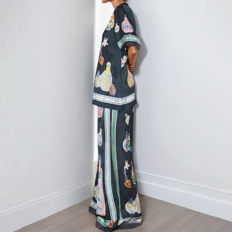 Short-Sleeve Button-Up and Wide-Leg Pants Set image 3