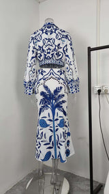 Printed Long Sleeve Blouse & Midi Skirts Set image 3
