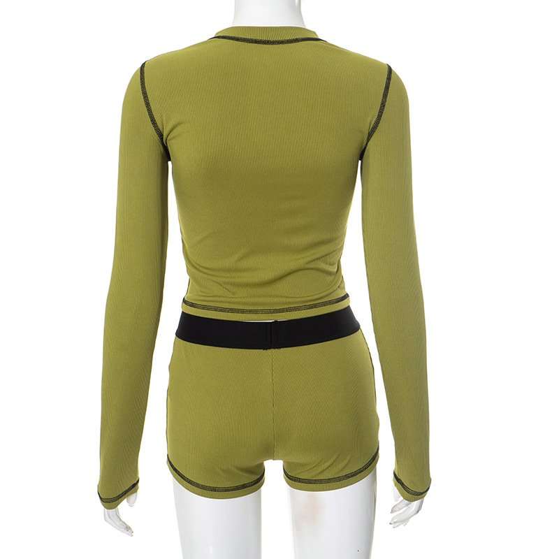 2 Piece Long Sleeve Crop Tops & Shorts image 3