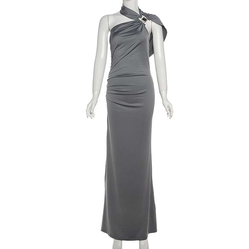 One-Shoulder Gray Evening Gown image 3