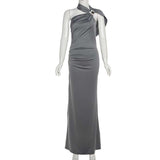 One-Shoulder Gray Evening Gown image 3