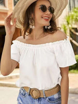 Off-Shoulder Boho Summer Top - M, White image