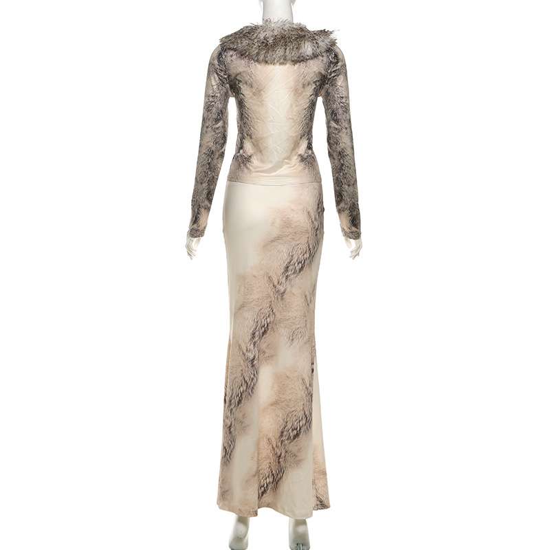 Fur-Patterned Cropped Top & Maxi Skirt image 6