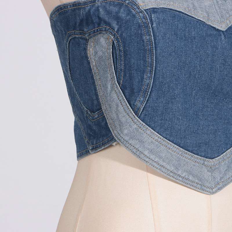 Patchwork Denim Heart Bandeau Top image 3