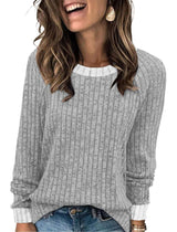 Cozy Ribbed Knit Top - L, Grey image