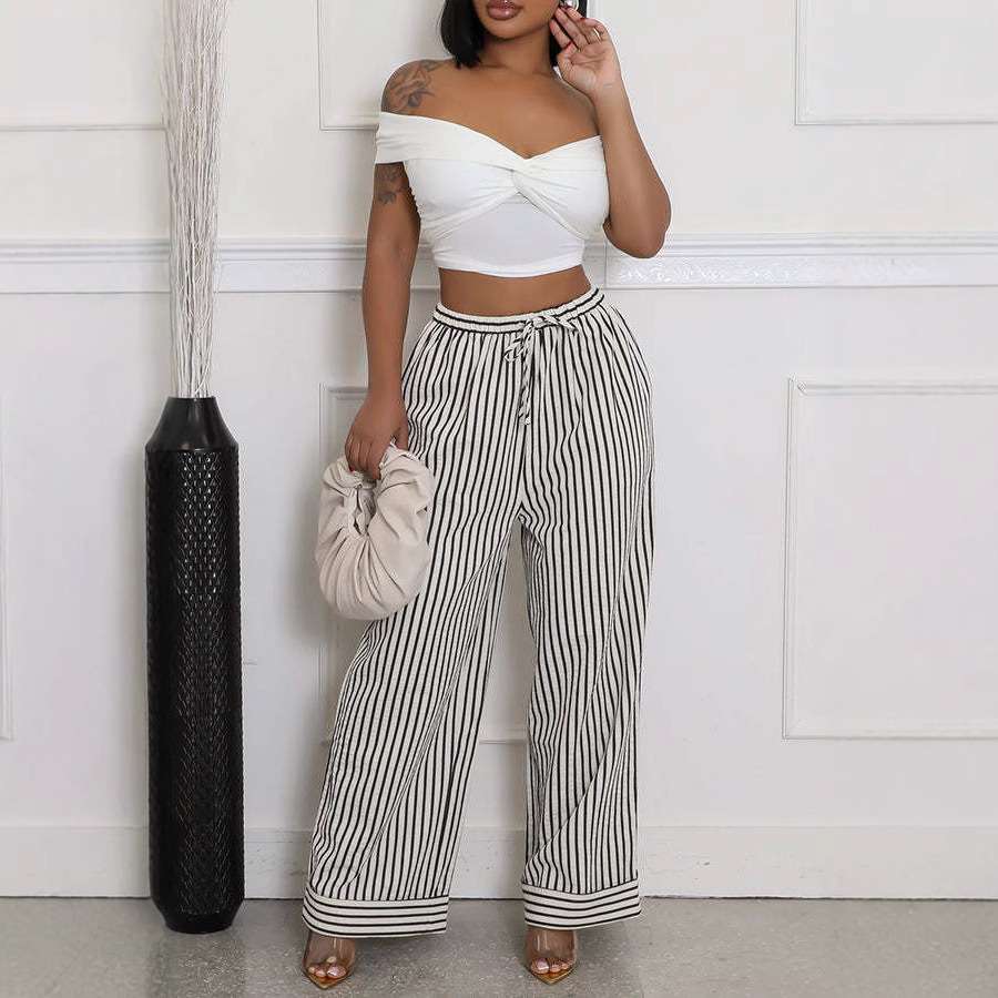 Vertical Striped Wide-Leg Pants image 3