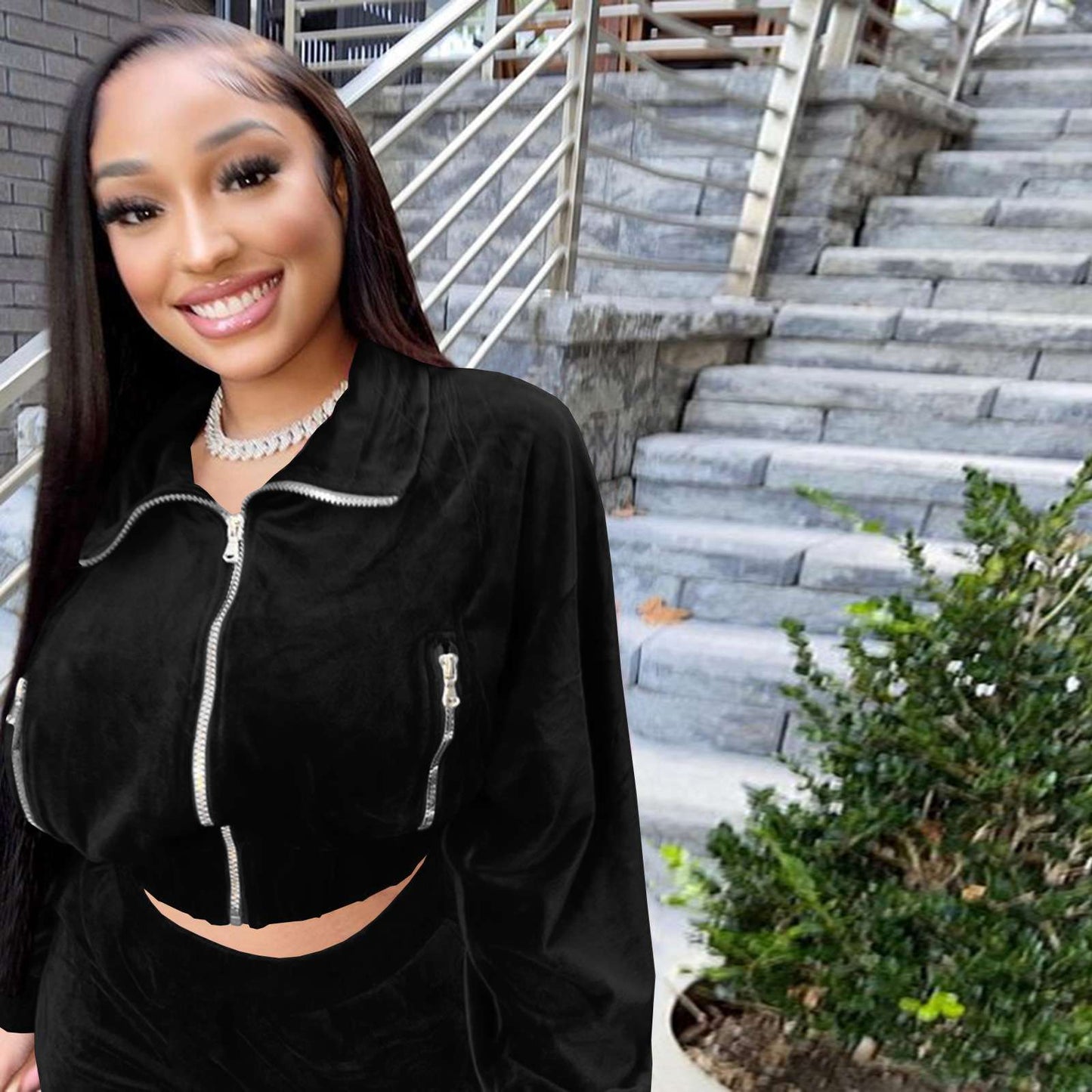 Zipper Jacket Coat & Pants Set image 3